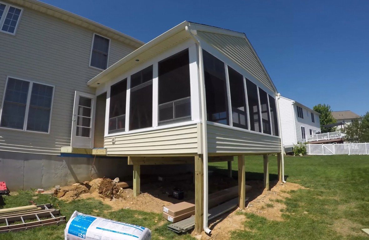 Sunroom repair and construction work in progress